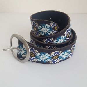 Lucky Brand Leather Boho Embroidered Belt Sz XS
